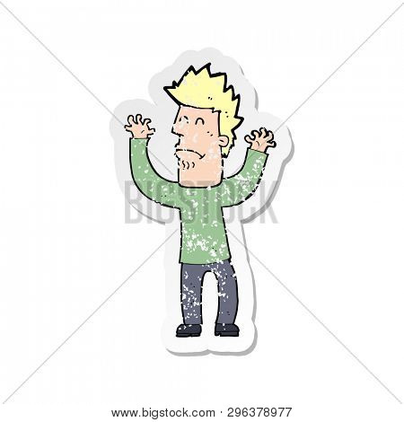 retro distressed sticker of a cartoon stresssed man