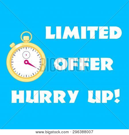 Sale Banner With Golden Stopwatch On Blue Background. Its A Sale Time. Vector Illustration.
