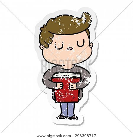distressed sticker of a cartoon aloof man