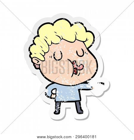 distressed sticker of a cartoon man pulling face