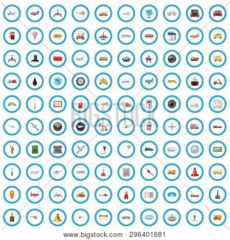 100 Transport And Road Icons Set In Cartoon Style For Any Design Vector Illustration