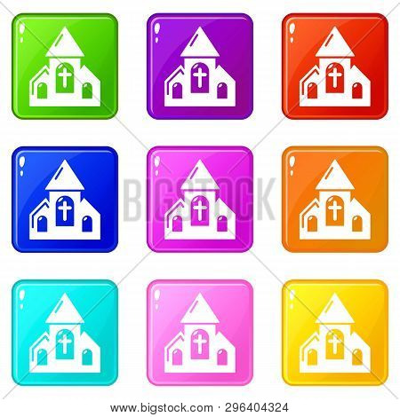 Wedding Church Icons Set 9 Color Collection Isolated On White For Any Design