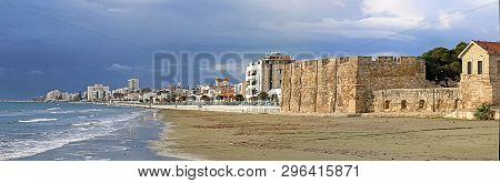 Larnaca Castle On Finikoudes Boulevard And  Embankment In Larnaca, Cyprus