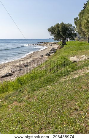 Loutra, Kassandra,  Greece - March 31, 2019: Panorama Of Resort Of Loutra, Kassandra, Chalkidiki, Ce