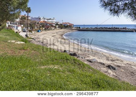 Loutra, Kassandra,  Greece - March 31, 2019: Panorama Of Resort Of Loutra, Kassandra, Chalkidiki, Ce
