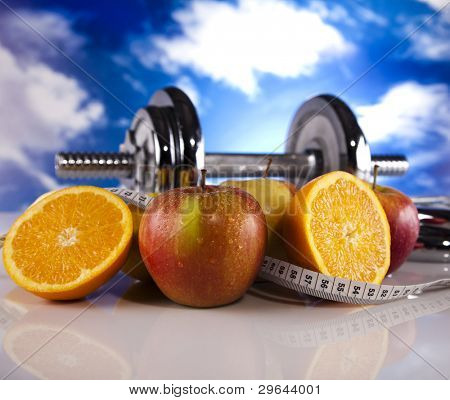 Fitness, dumbell y azul cielo