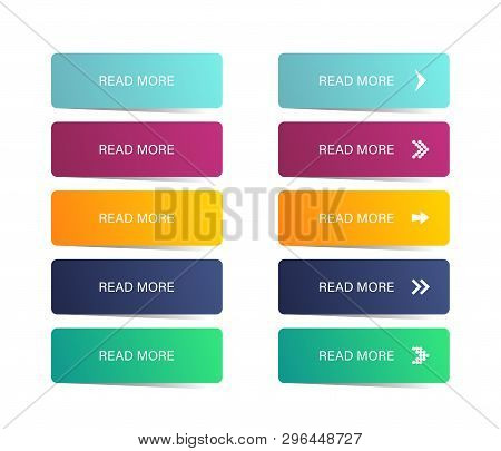 Read More Button. Colorful Button Set. Symbol Read More In Web Design. Vector