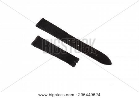 Black, Textile Watchband Stitched At The Edges, Isolated On White Background.