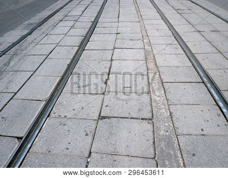 Street Railway At Dry Sunny Summer Day