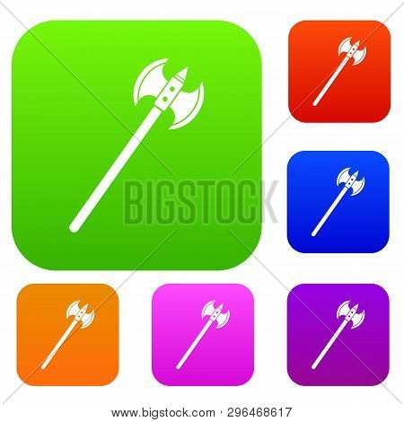 Poleaxe Set Icon Color In Flat Style Isolated On White. Collection Sings Illustration