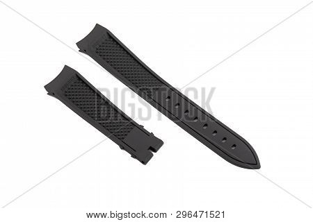 Black, Rubber Watchband Isolated On White Background.