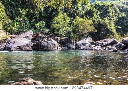 Landscape Of The Mountain River Mandovi At The Dudhsagar Waterfall