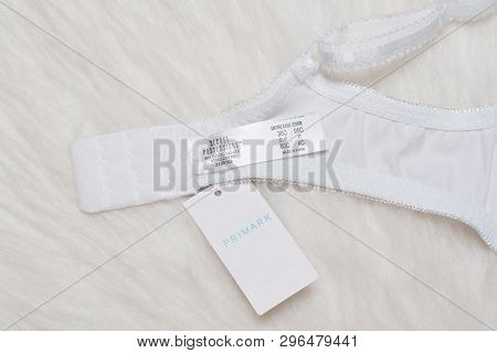 Kharkov, Ukraine - March 04, 2019: Label Of White Bra Secret Possessions And Tag Primark. Close Up