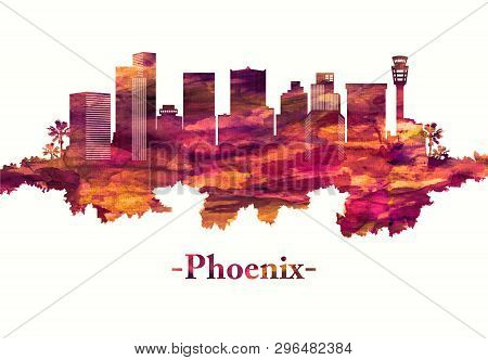 Red Skyline Of Phoenix, The Capital Of The Southwestern U.s. State Of Arizona, Known For Its Year-ro