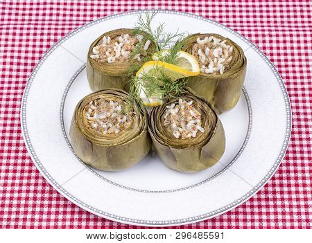 Traditional Delicious Turkish Foods; Artichoke Stuffed (enginar Dolma)