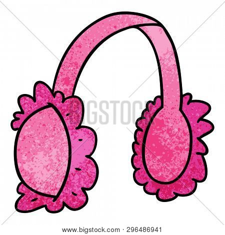 hand drawn textured cartoon doodle of pink ear muff warmers
