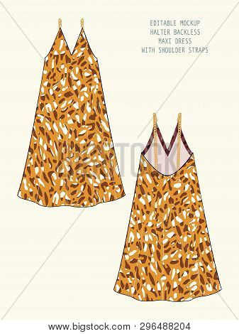 Editable Vector Mockup For Showcasing Fabric Pattern Design. Technical Illustration Of Deep V Neck B
