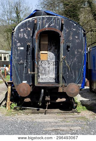 Old Engish Disused Railway Carriage Showing Coupling Section With Bumpers
