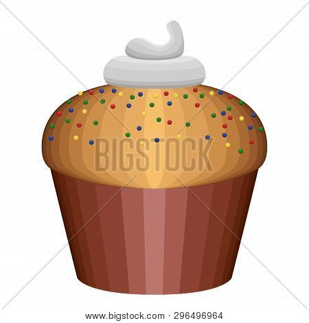 Muffin With Chips And Cream. Vector Illustration Edsign