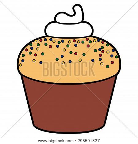 Muffin With Chips And Cream Icon. Vector Illustration Edsign