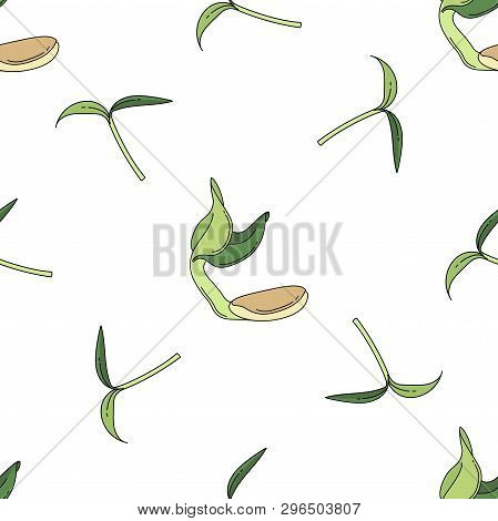 Sprouts Colored Isolated Seamless Pattern On White Background.