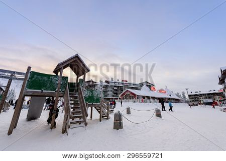 Editorial: Rukatunturi, Finland, 28th December 2018. Rukatunturi Ski Jumping Hill At Ruka Ski In Win
