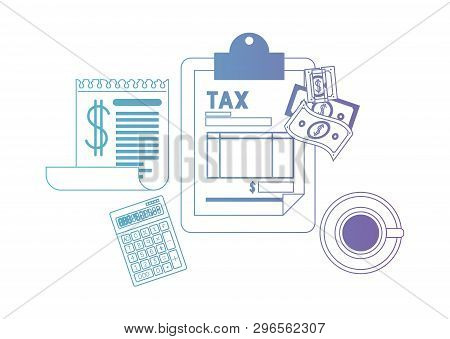 Clipboard Taxes With Calculator And Bills Vector Illustration Design