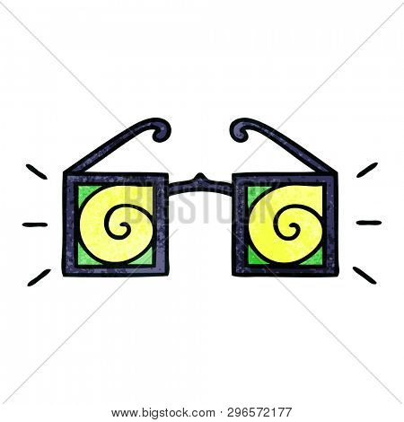 retro grunge texture cartoon of a hypno glasses