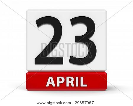 Red And White Calendar Icon From Cubes - The Twenty Third Of April - On A White Table - World Book A