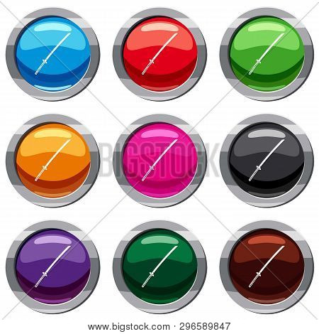 Japanese Katana Set Icon Isolated On White. 9 Icon Collection Illustration