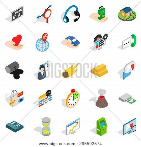 Means Of Subsistence Icons Set. Isometric Set Of 25 Means Of Subsistence Icons For Web Isolated On W