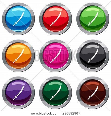 Katana Set Icon Isolated On White. 9 Icon Collection Illustration