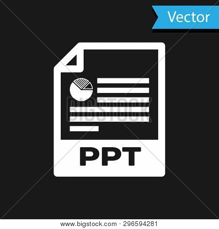 White Ppt File Document Icon. Download Ppt Button Icon Isolated On Black Background. Ppt File Presen