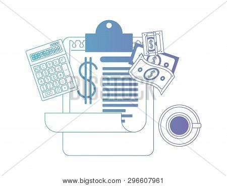 Clipboard Taxes With Calculator And Bills Vector Illustration Design