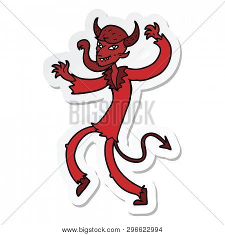 sticker of a cartoon dancing devil