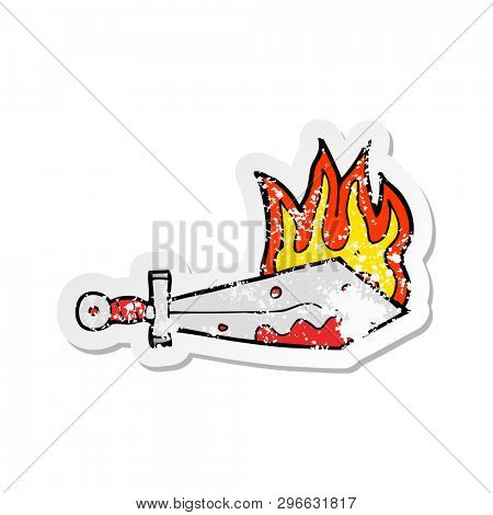 retro distressed sticker of a cartoon flaming sword