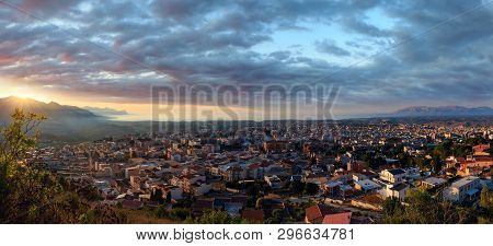 Evening Sunset View To Tyrrenian Sea Bay And Alcamo Town From View Point Above, Trapani Region, Sici