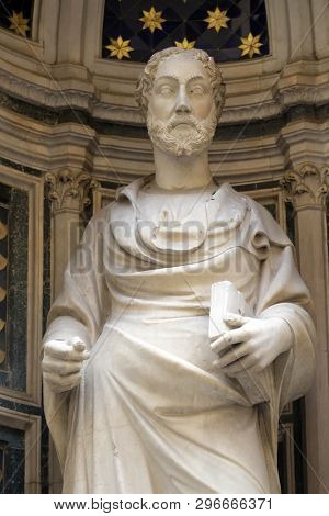 FLORENCE, ITALY - JANUARY 09, 2019: Saint James by Niccolo di Piero Lamberti, Orsanmichele Church in Florence, Tuscany, Italy