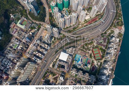 Shau Kei Wan, Hong Kong, 19 March 2019: Aerial view of Hong Kong city