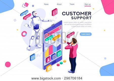 Flat Cyborg Idea, Interactive Engineer Image. Partnership Contact. Human Interaction. Banner Between