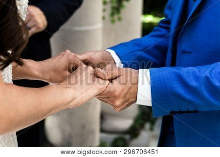 Bride And Groom Holoding Hands On Wedding Ceremony Day - Image