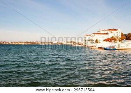 Sebastopol, Crimea, Russia - September 18, 2014: Artillery Bay Sevastopol Harbor Black Sea. Building