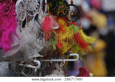Cheap Souvenirs With Multi-colored Feathers. Dreamcatcher Sunset , The Mountains, Boho Chic, Ethnic 