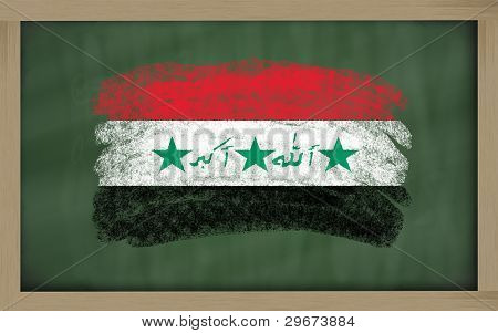 National Flag Of Iraq On Blackboard Painted With Chalk
