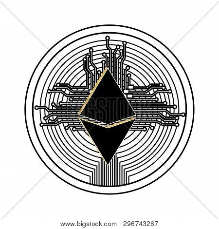 Cryptocurrency Etherum Coin With Circuit Lines Vector Illustration Design