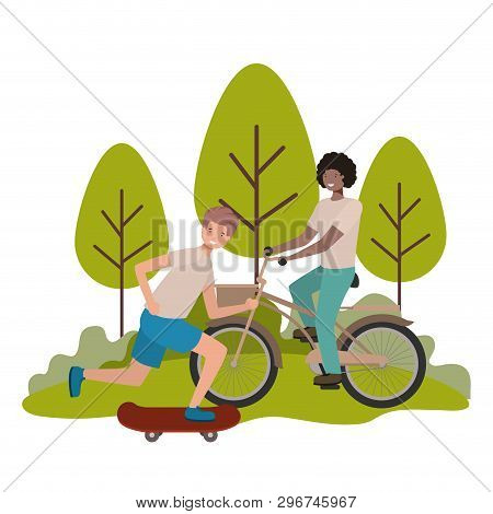 Young Boys Practicing Sports Characters Vector Illustration Design