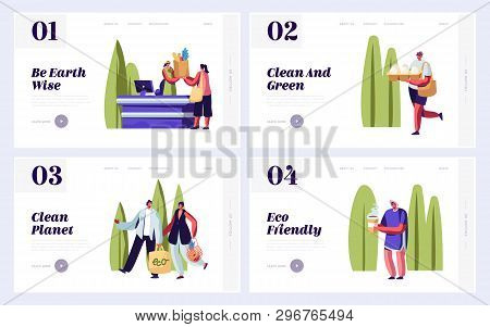 Eco Packing Website Landing Page Templates Set. People Using Eco Packing For Shopping And Purchases 