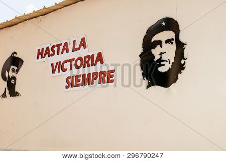 Havana Cuba - July 7 2012; Sign Of The Revolution Stating Hasta La Victoria Siempre With Silhouettes
