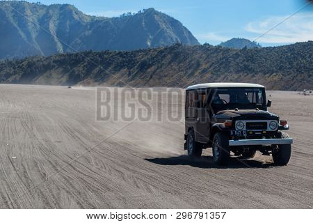 Bromo, Indonesia - 9Th May 2018; 4Wd Jeep In Savana Land In Bromo Tengger Semeru National Park, East