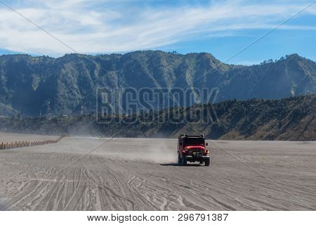 Bromo, Indonesia - 9Th May 2018; 4Wd Jeep In Savana Land In Bromo Tengger Semeru National Park, East